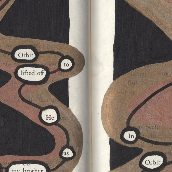 Paintmarkers, ink pens and markers used to cover up unwanted text on a page in a printed fiction book