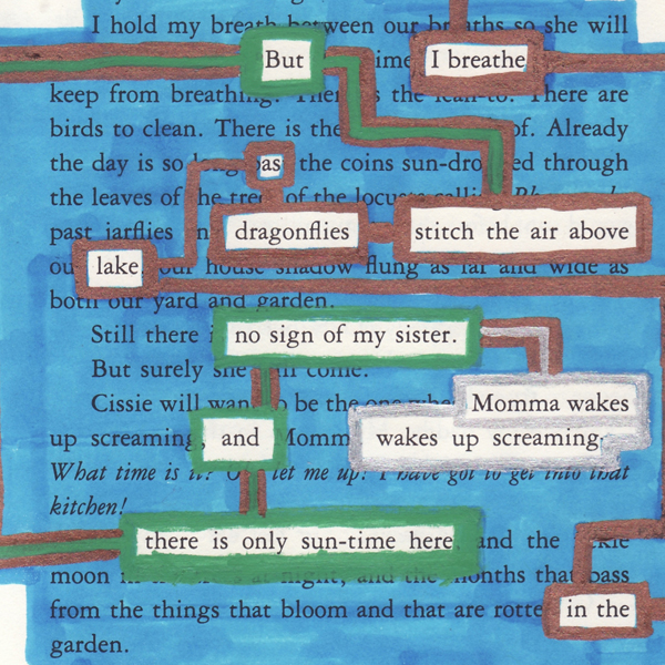 Paintmarkers, ink pens and markers used to cover up unwanted text on a page in a printed fiction book