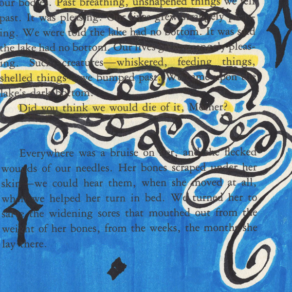 Paintmarkers, ink pens and markers used to cover up unwanted text on a page in a printed fiction book