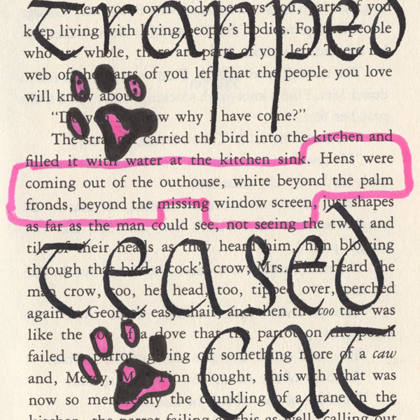 Paintmarkers, ink pens and markers used to cover up unwanted text on a page in a printed fiction book