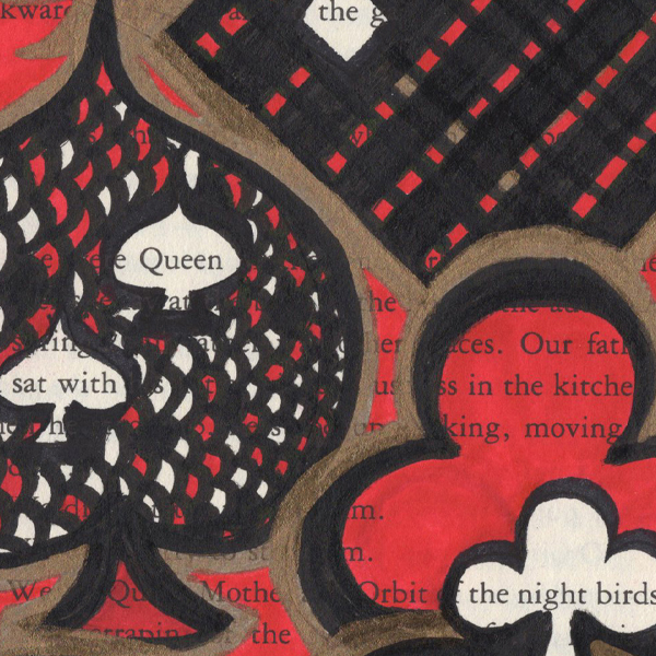 Paintmarkers, ink pens and markers used to cover up unwanted text on a page in a printed fiction book