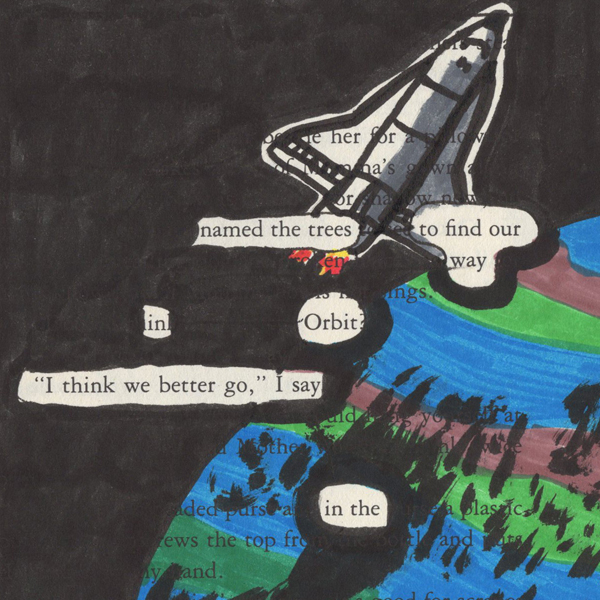 Paintmarkers, ink pens and markers used to cover up unwanted text on a page in a printed fiction book